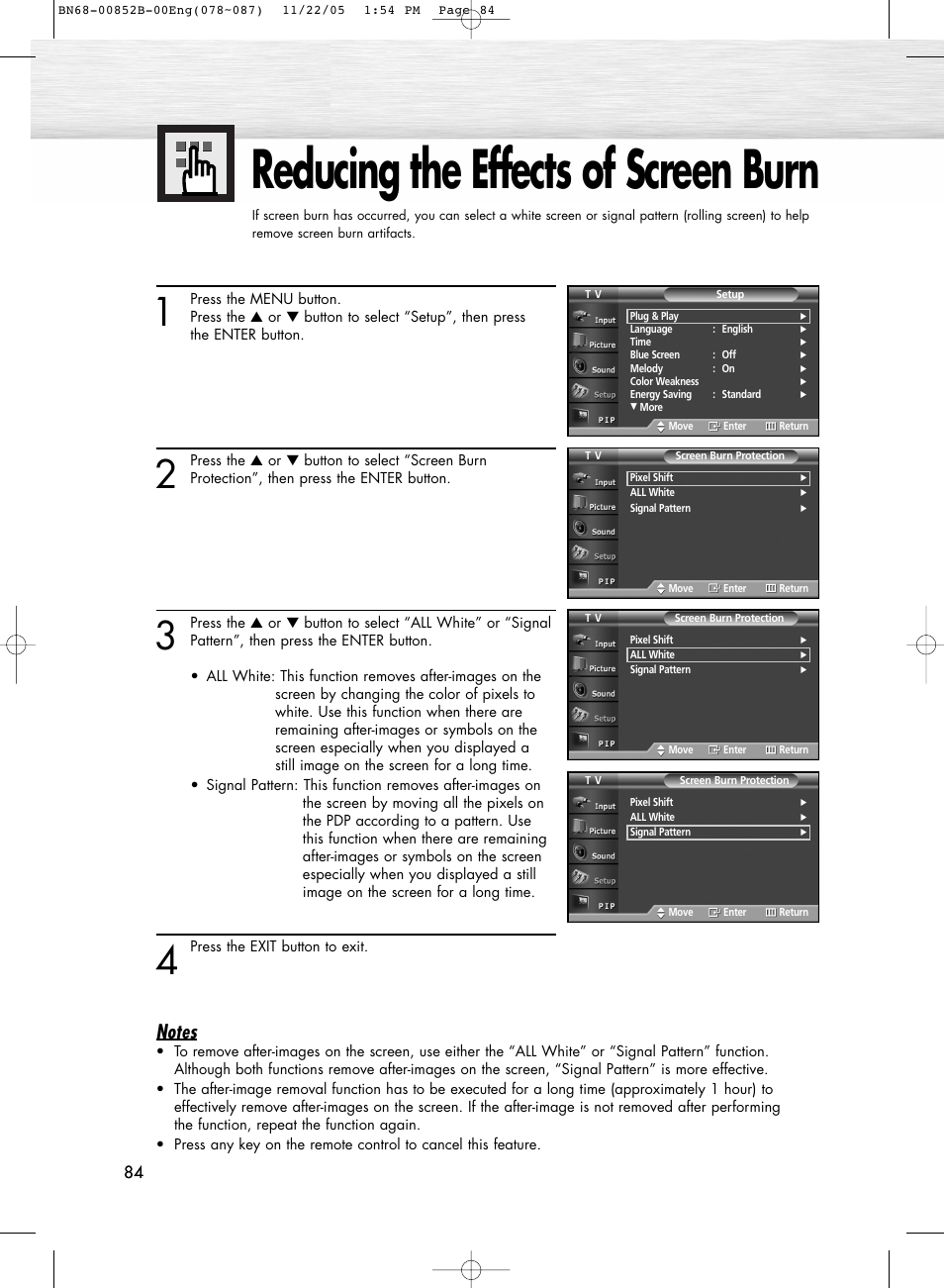 Reducing the effects of screen burn | Samsung HPR8082X-XAA User Manual | Page 84 / 92