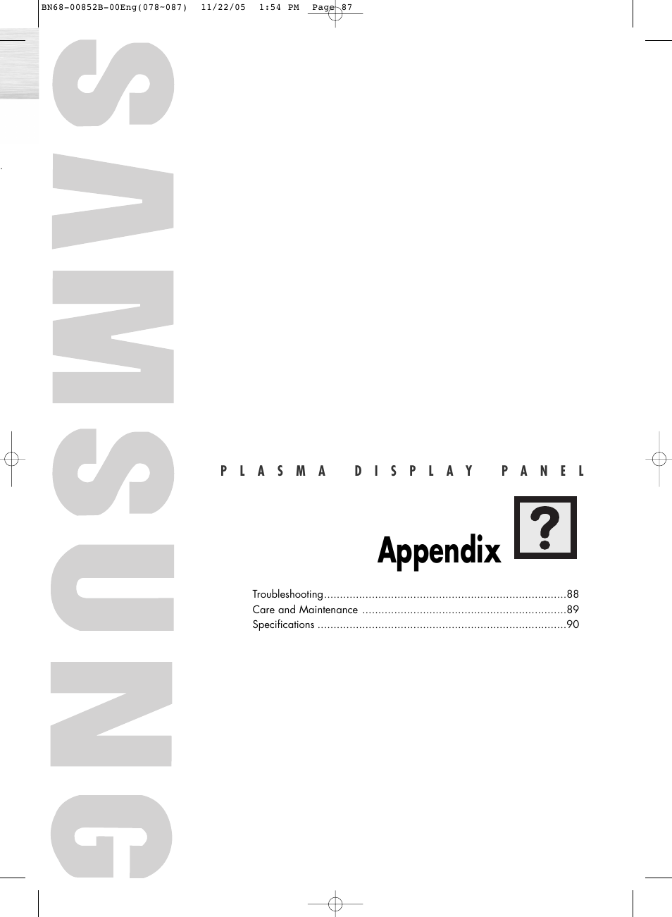 Appendix | Samsung HPR8082X-XAA User Manual | Page 87 / 92