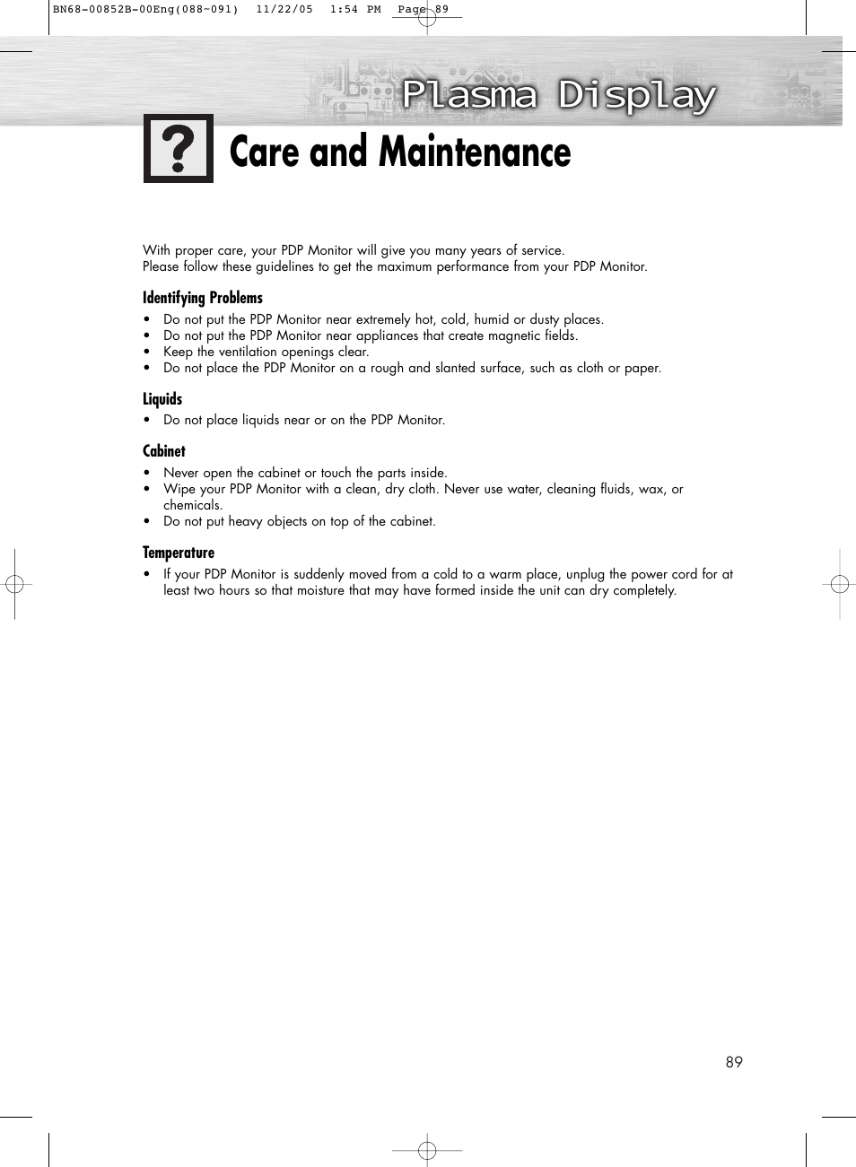 Care and maintenance | Samsung HPR8082X-XAA User Manual | Page 89 / 92