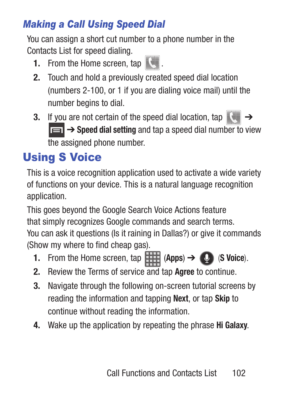 Using s voice, Making a call using speed dial | Samsung SCH-S960RWBTFN User Manual | Page 107 / 513