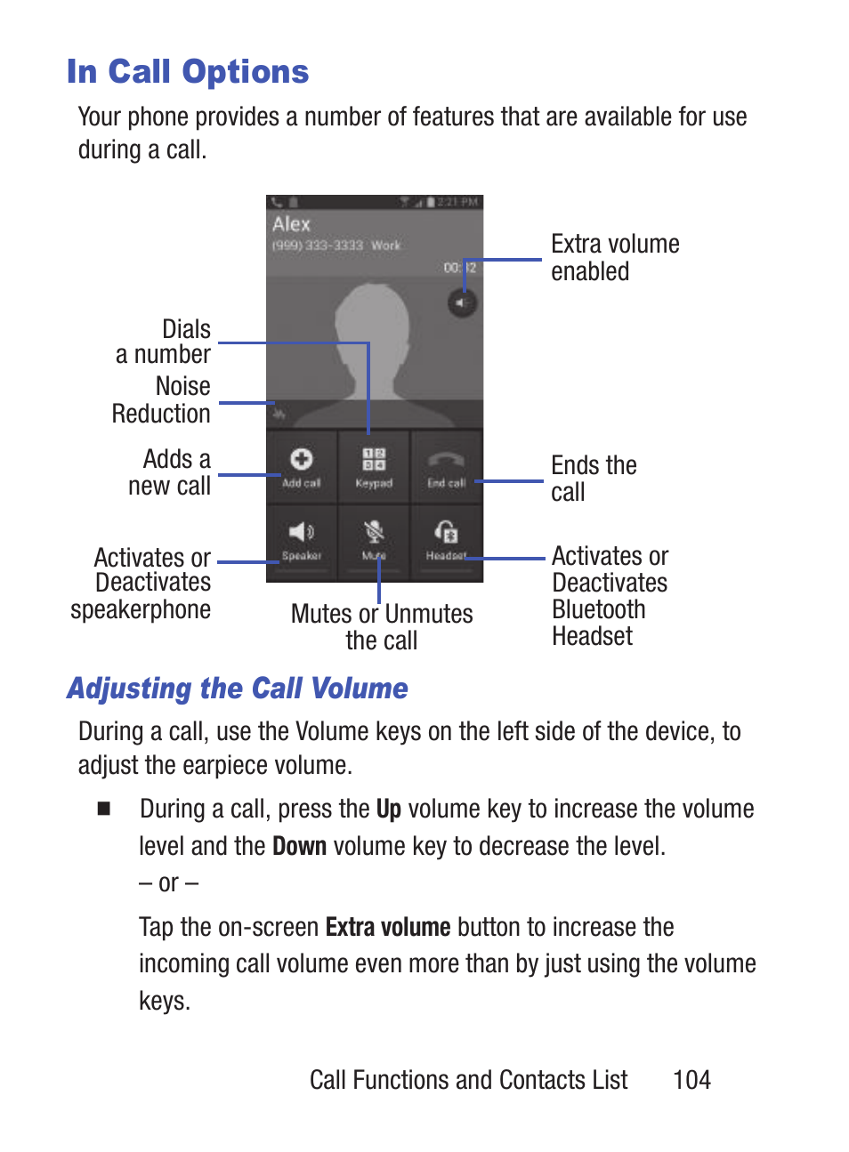 In call options, Adjusting the call volume | Samsung SCH-S960RWBTFN User Manual | Page 109 / 513