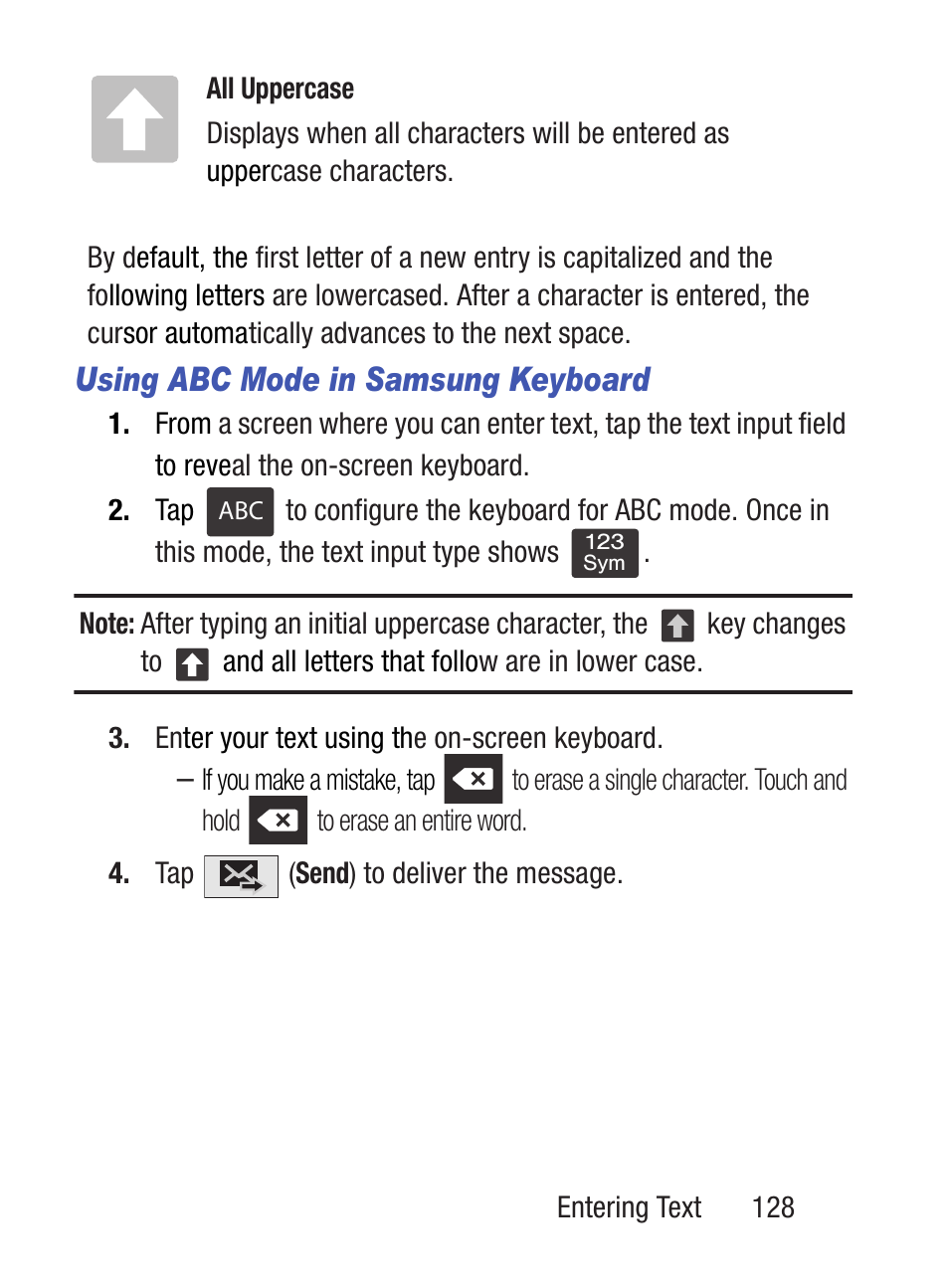 Using abc mode in samsung keyboard | Samsung SCH-S960RWBTFN User Manual | Page 133 / 513