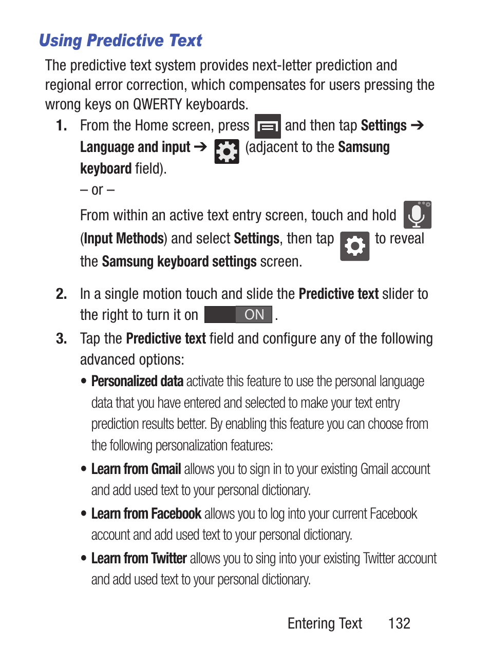 Using predictive text | Samsung SCH-S960RWBTFN User Manual | Page 137 / 513