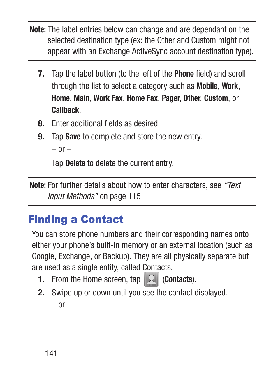 Finding a contact | Samsung SCH-S960RWBTFN User Manual | Page 146 / 513