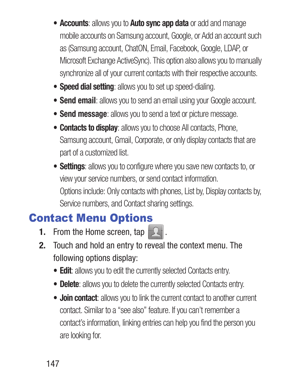 Contact menu options | Samsung SCH-S960RWBTFN User Manual | Page 152 / 513