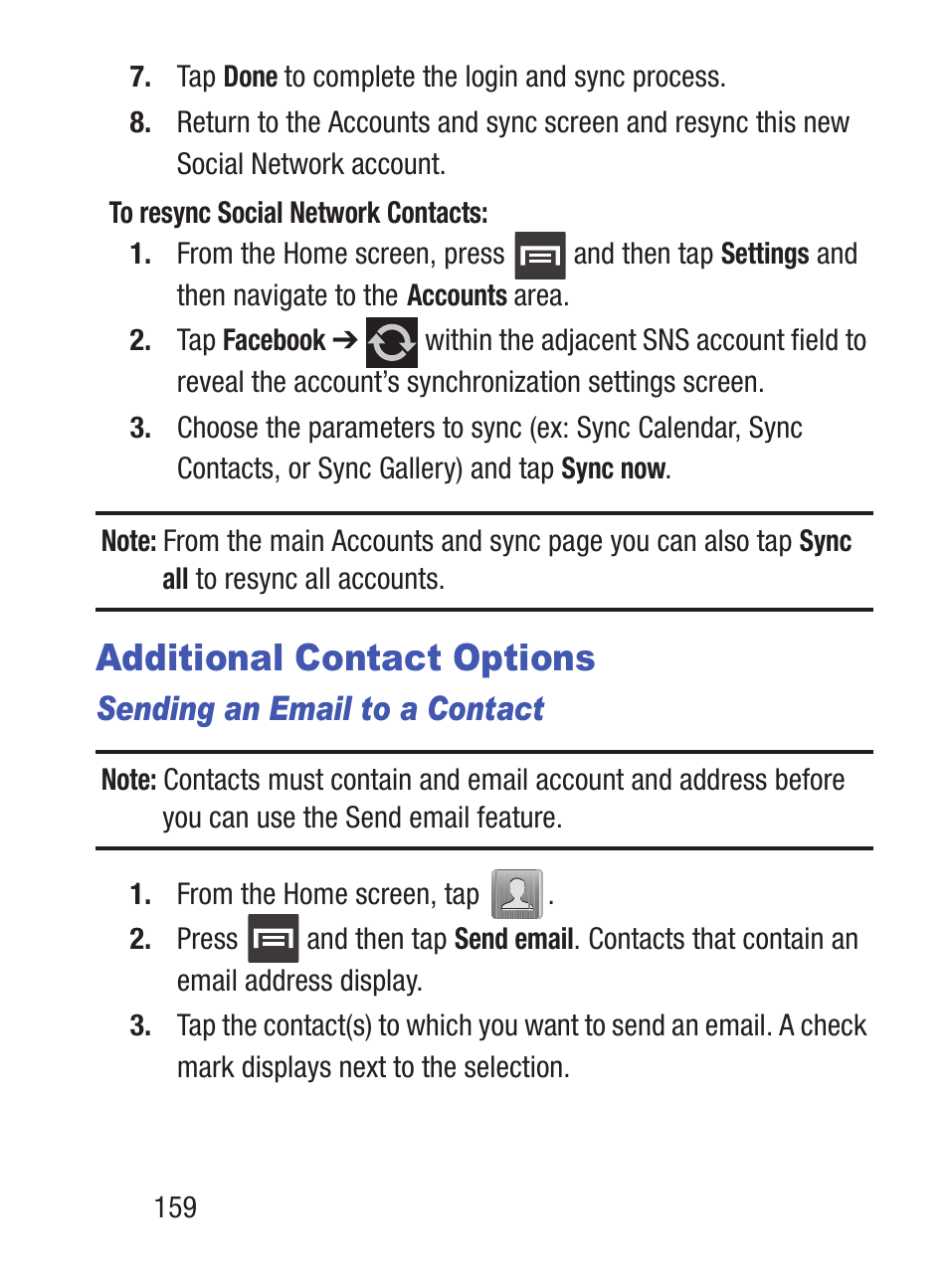 Additional contact options, Sending an email to a contact | Samsung SCH-S960RWBTFN User Manual | Page 164 / 513