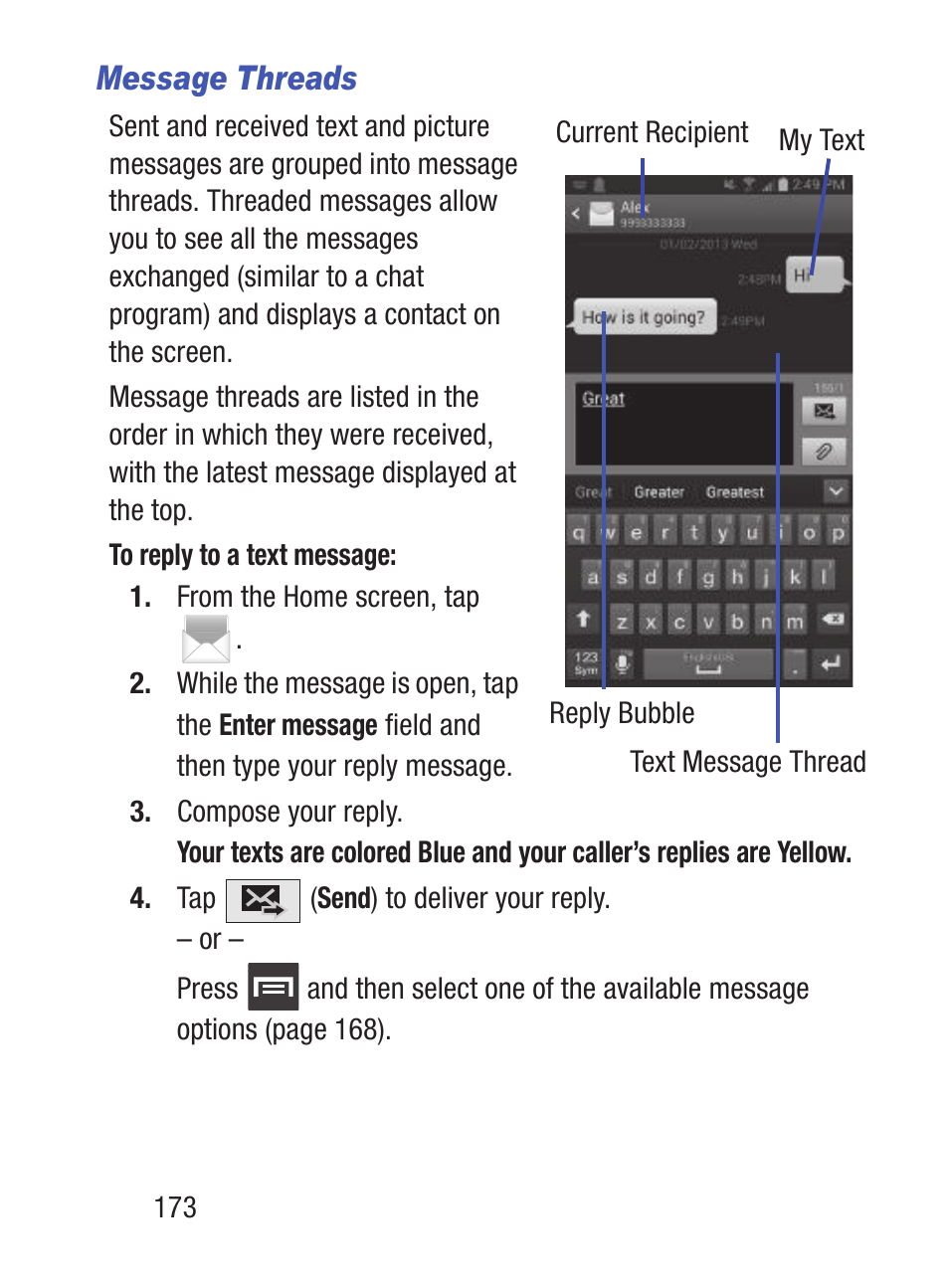 Message threads | Samsung SCH-S960RWBTFN User Manual | Page 178 / 513