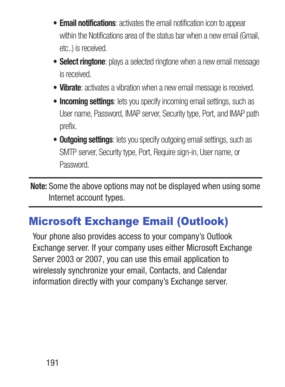 Microsoft exchange email (outlook) | Samsung SCH-S960RWBTFN User Manual | Page 196 / 513