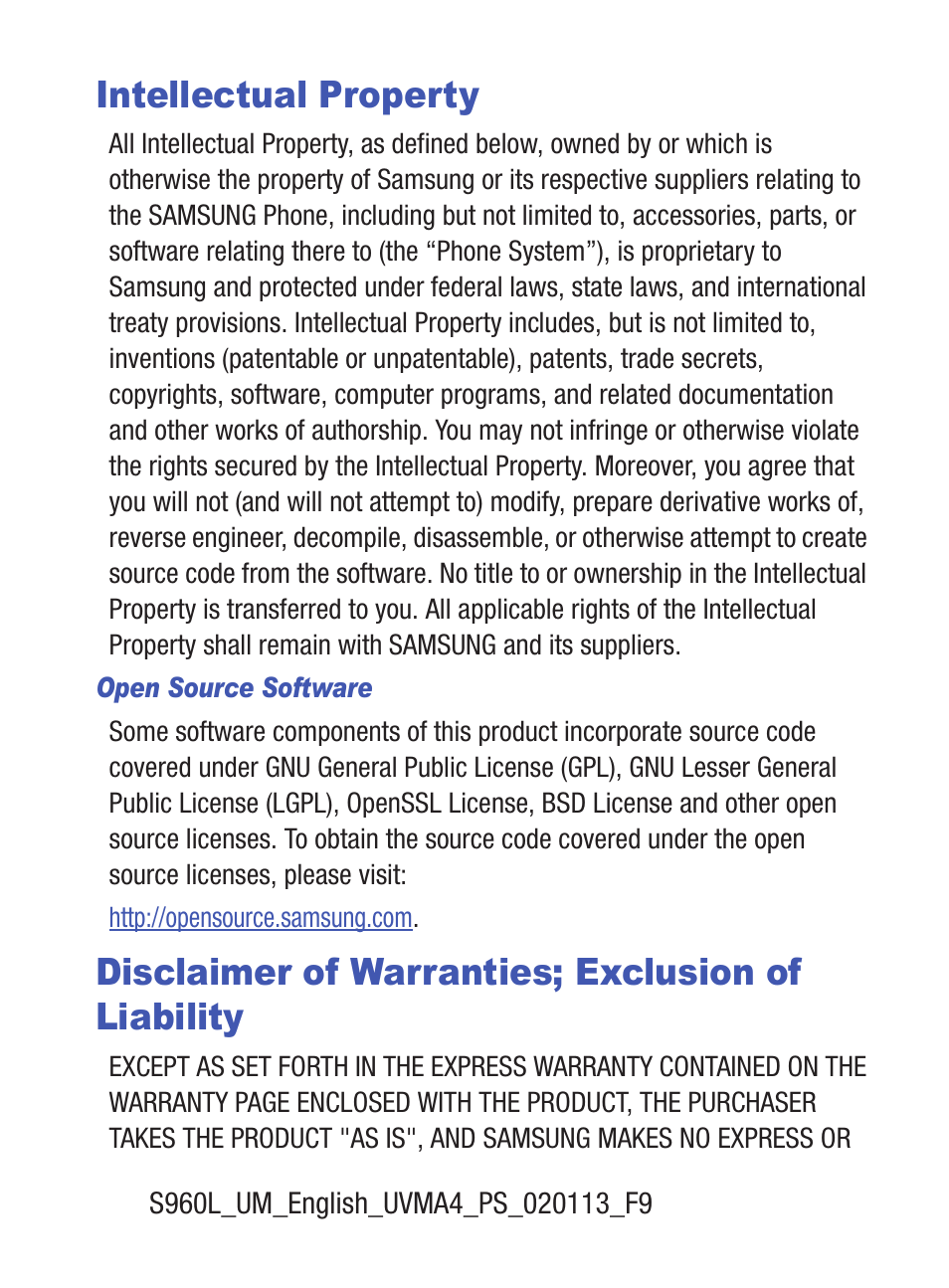 Intellectual property, Disclaimer of warranties; exclusion of liability | Samsung SCH-S960RWBTFN User Manual | Page 2 / 513