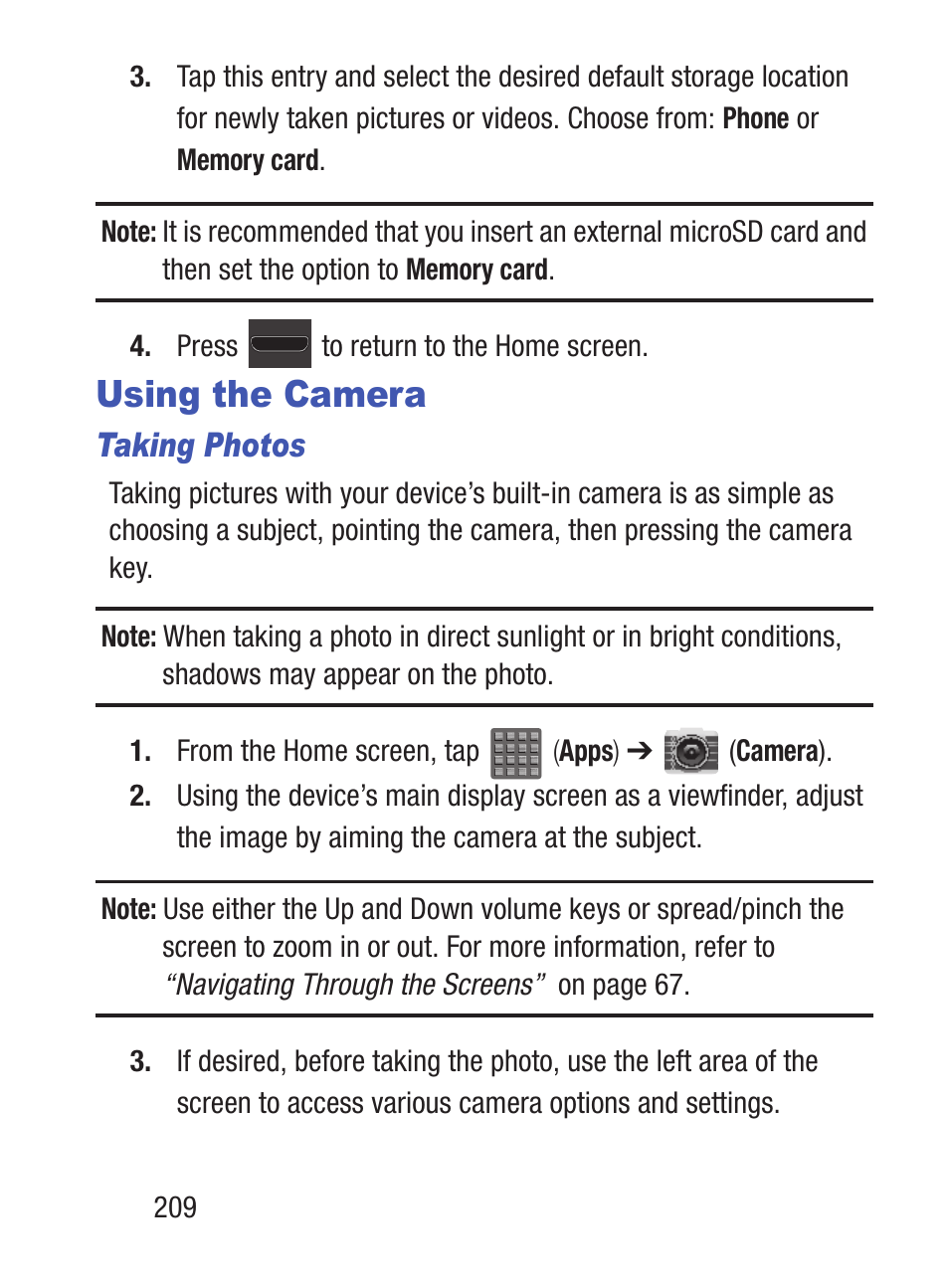 Using the camera, Taking photos | Samsung SCH-S960RWBTFN User Manual | Page 214 / 513