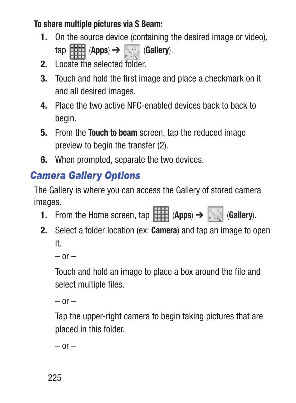 Camera gallery options | Samsung SCH-S960RWBTFN User Manual | Page 230 / 513