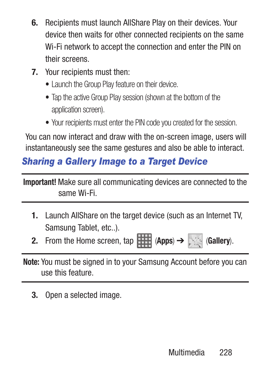 Sharing a gallery image to a target device | Samsung SCH-S960RWBTFN User Manual | Page 233 / 513