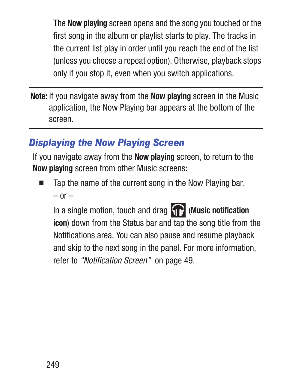 Displaying the now playing screen | Samsung SCH-S960RWBTFN User Manual | Page 254 / 513