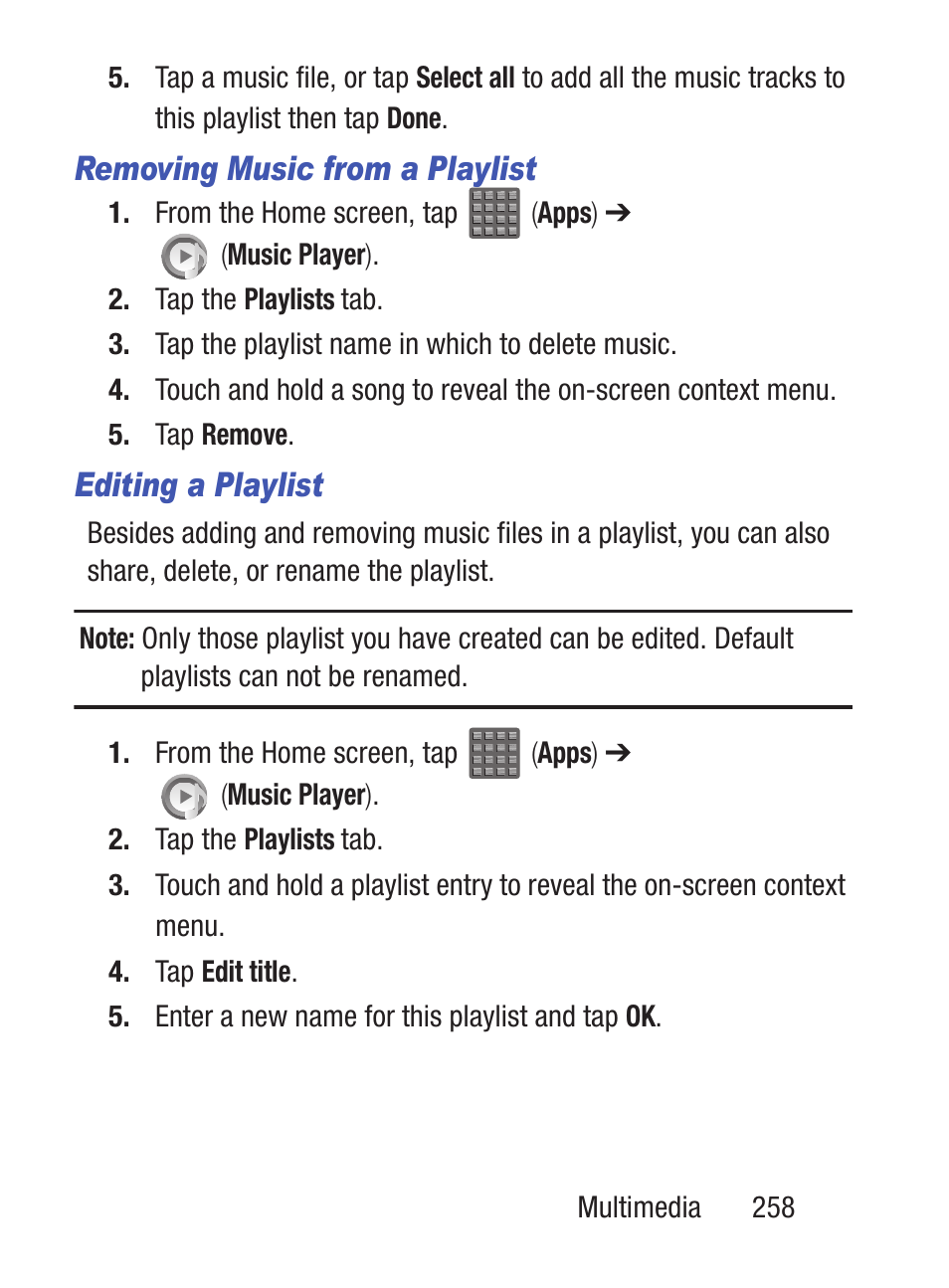 Removing music from a playlist, Editing a playlist | Samsung SCH-S960RWBTFN User Manual | Page 263 / 513
