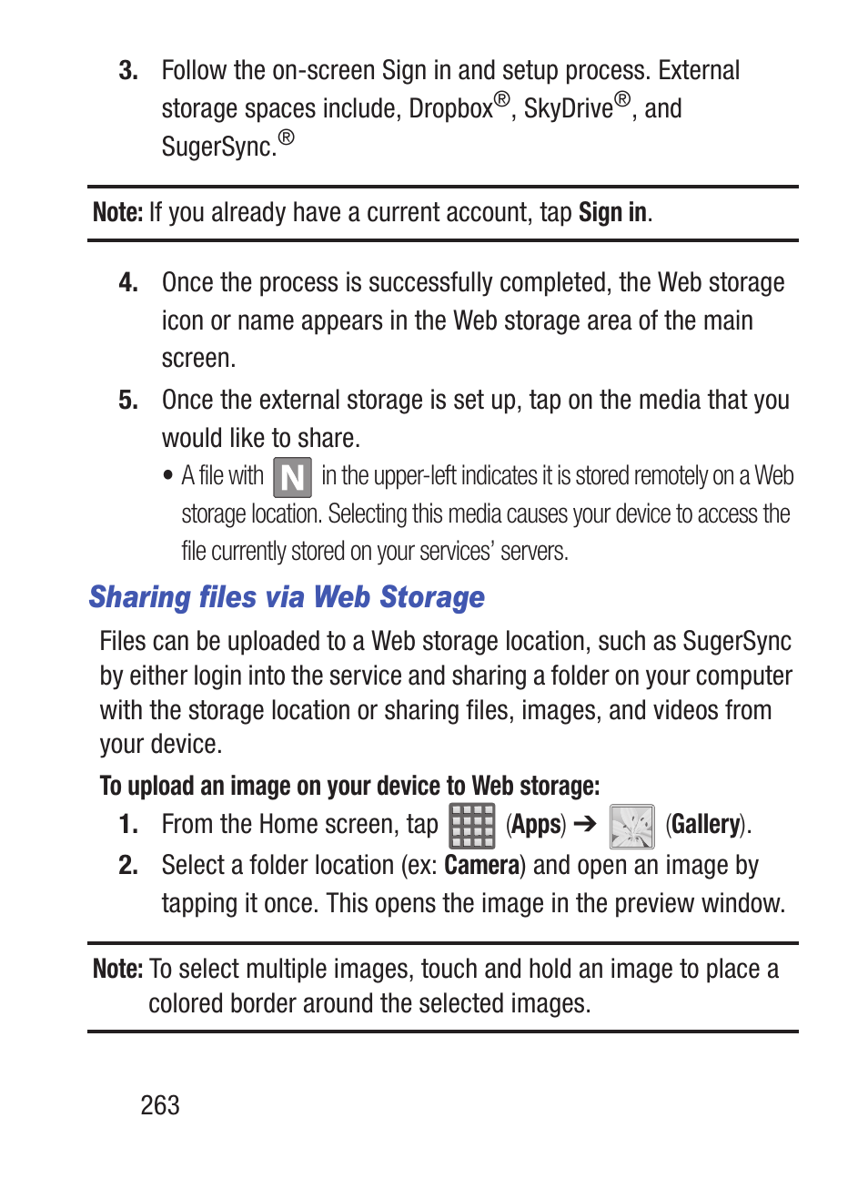 Sharing files via web storage | Samsung SCH-S960RWBTFN User Manual | Page 268 / 513