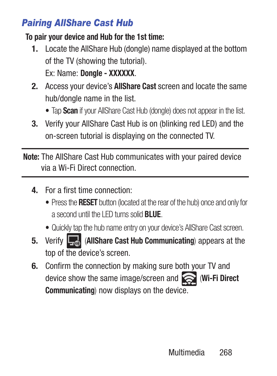 Pairing allshare cast hub | Samsung SCH-S960RWBTFN User Manual | Page 273 / 513