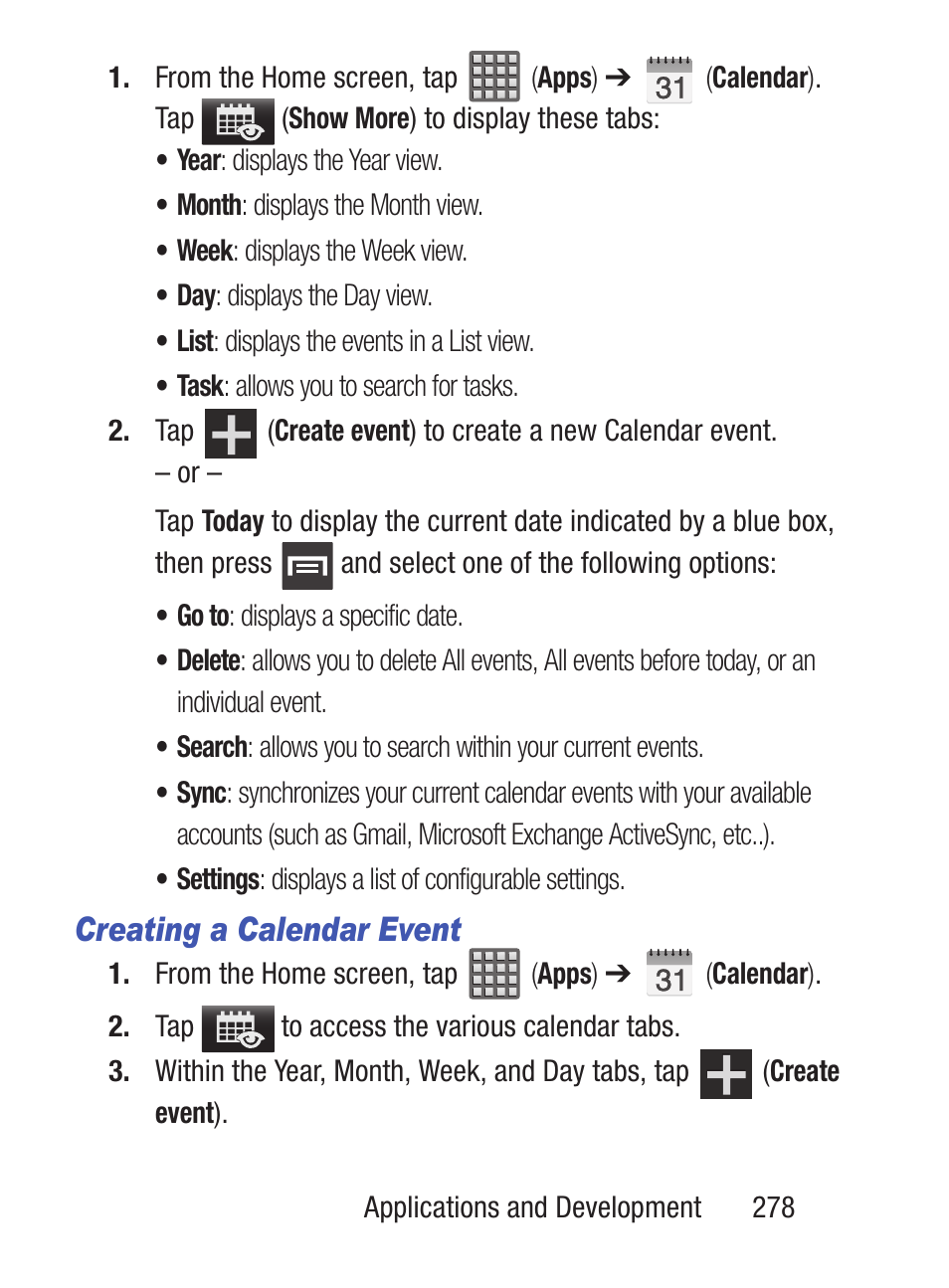 Creating a calendar event | Samsung SCH-S960RWBTFN User Manual | Page 283 / 513