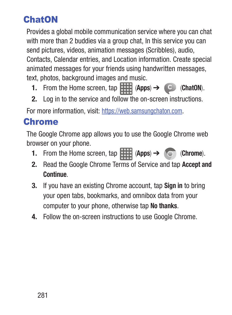 Chaton, Chrome | Samsung SCH-S960RWBTFN User Manual | Page 286 / 513