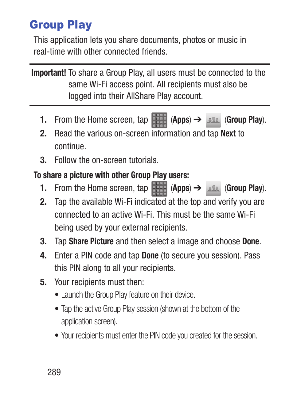 Group play | Samsung SCH-S960RWBTFN User Manual | Page 294 / 513