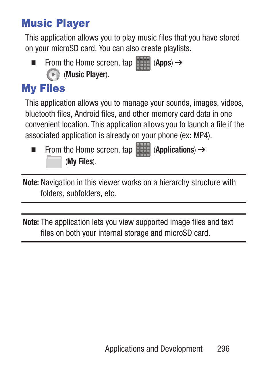Music player, My files | Samsung SCH-S960RWBTFN User Manual | Page 301 / 513