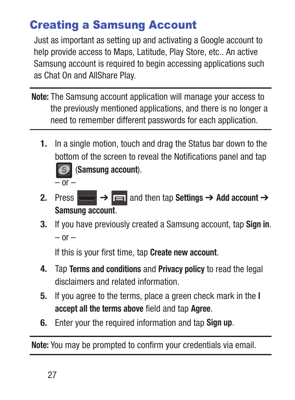 Creating a samsung account | Samsung SCH-S960RWBTFN User Manual | Page 32 / 513