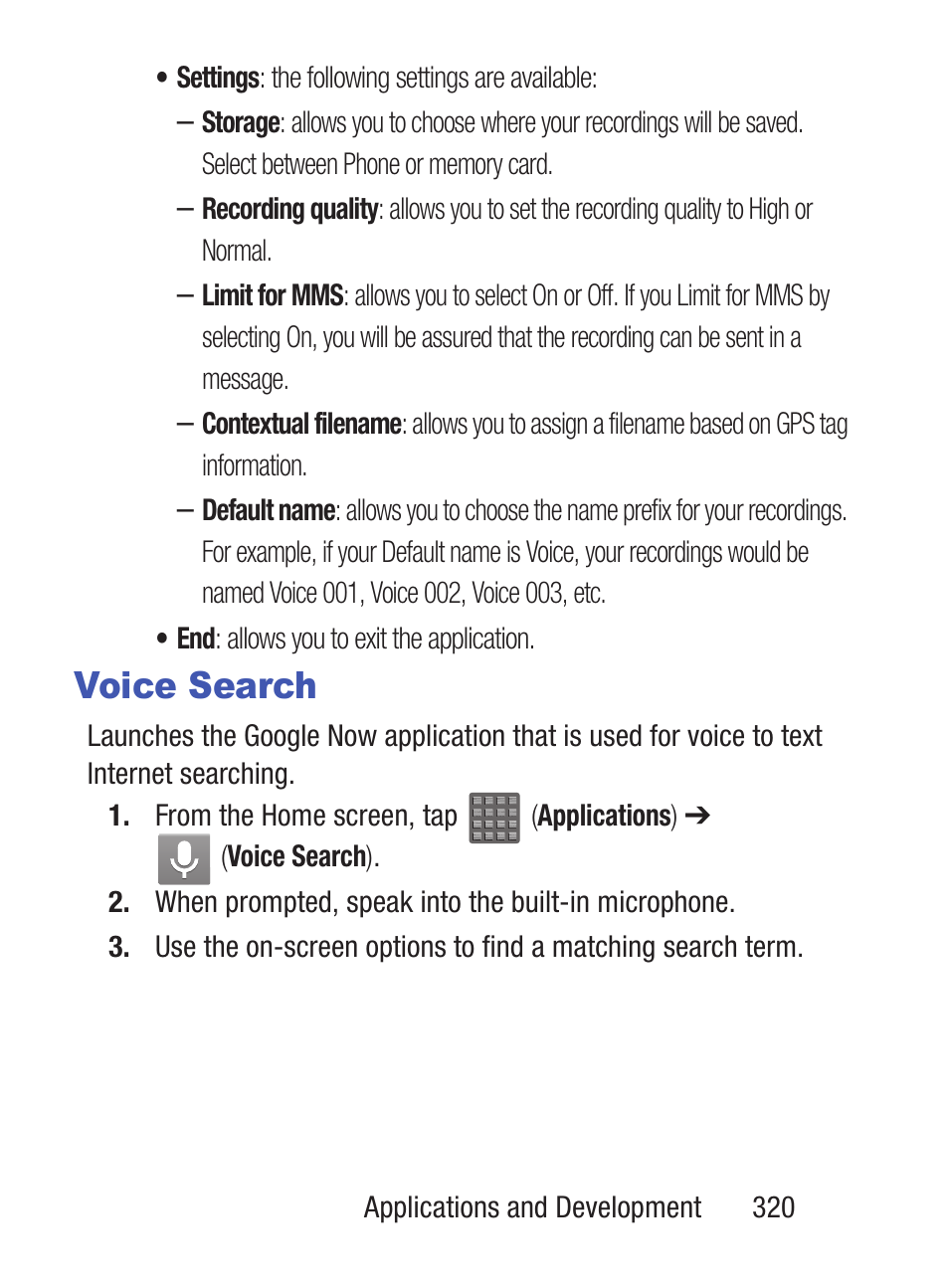 Voice search | Samsung SCH-S960RWBTFN User Manual | Page 325 / 513