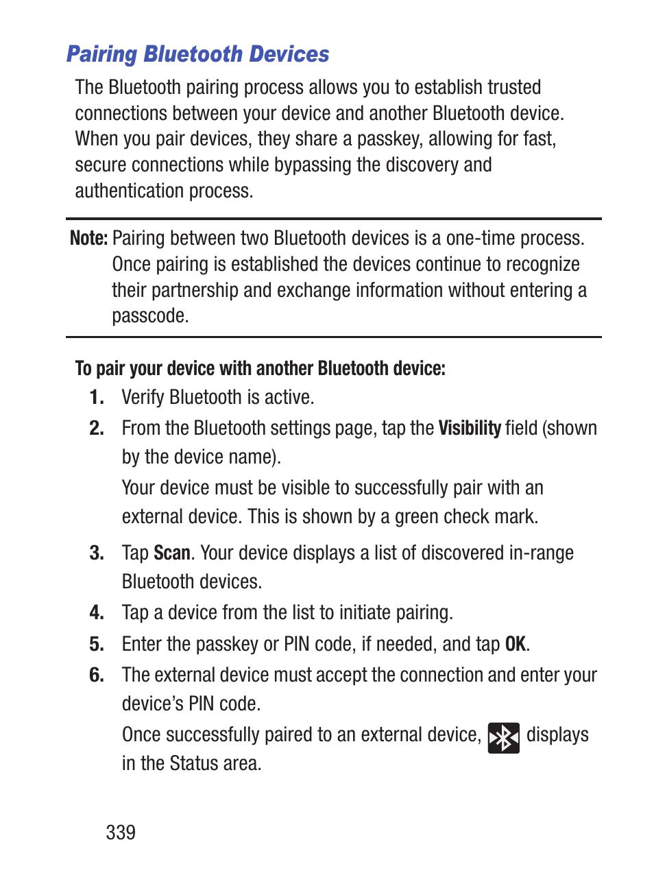 Pairing bluetooth devices | Samsung SCH-S960RWBTFN User Manual | Page 344 / 513