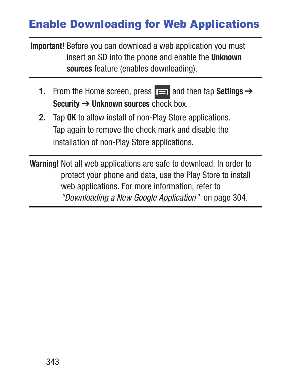 Enable downloading for web applications | Samsung SCH-S960RWBTFN User Manual | Page 348 / 513