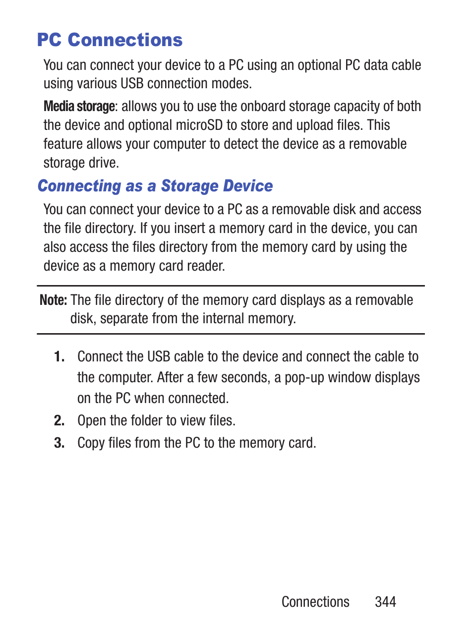 Pc connections | Samsung SCH-S960RWBTFN User Manual | Page 349 / 513