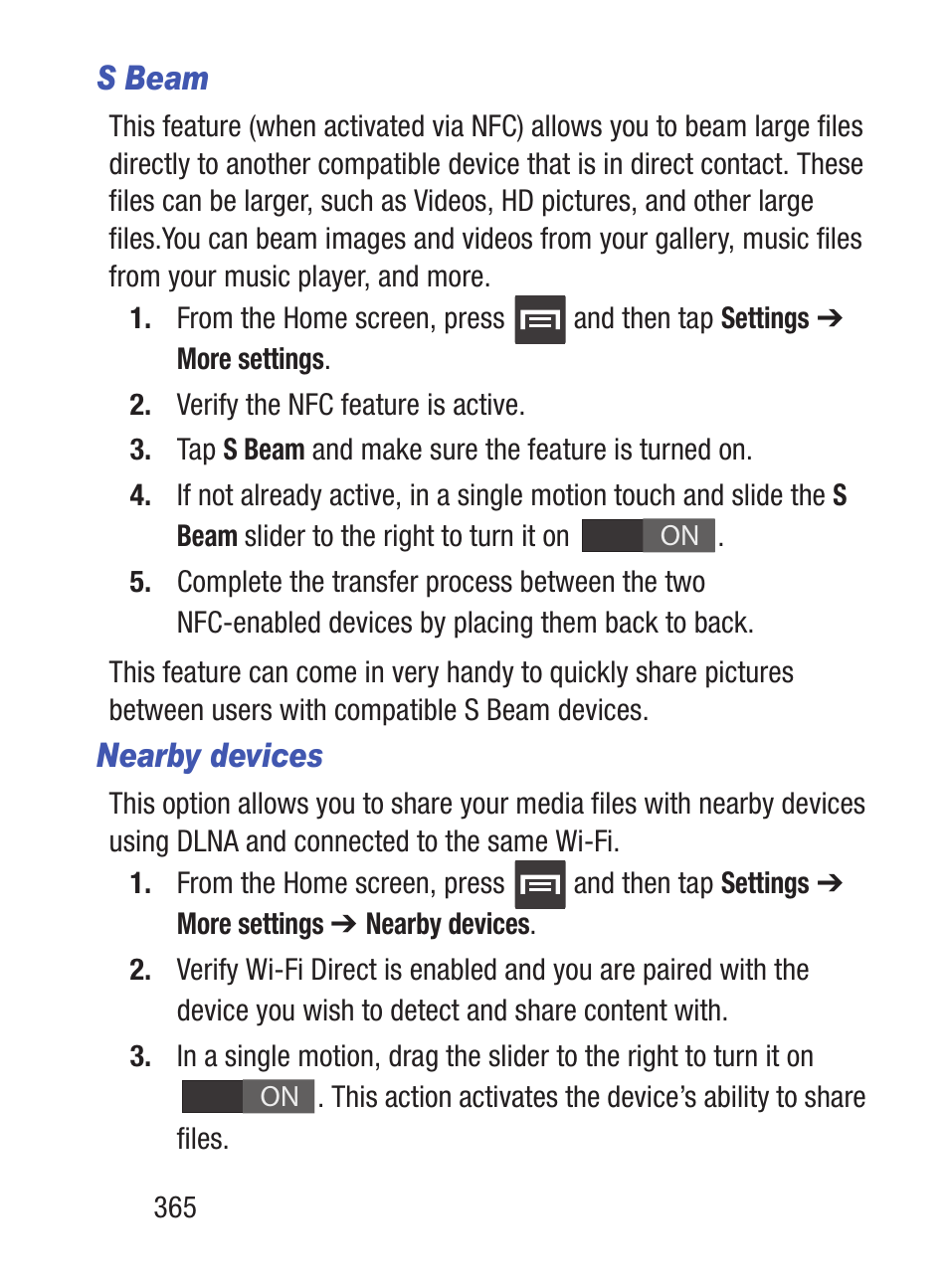 S beam, Nearby devices | Samsung SCH-S960RWBTFN User Manual | Page 370 / 513