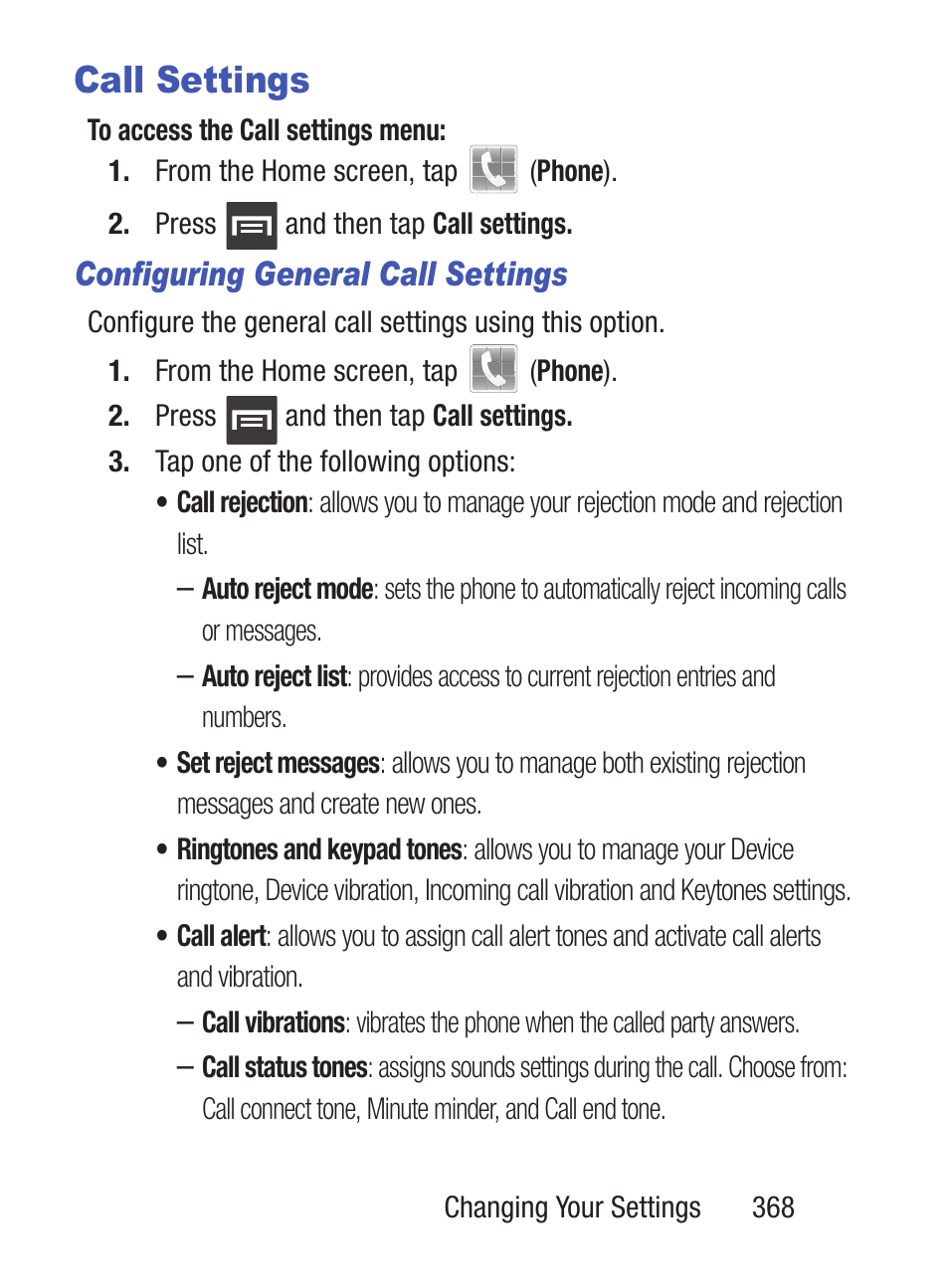 Call settings | Samsung SCH-S960RWBTFN User Manual | Page 373 / 513