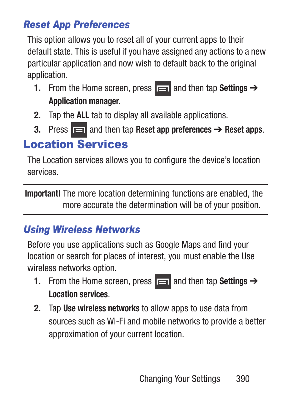 Location services | Samsung SCH-S960RWBTFN User Manual | Page 395 / 513