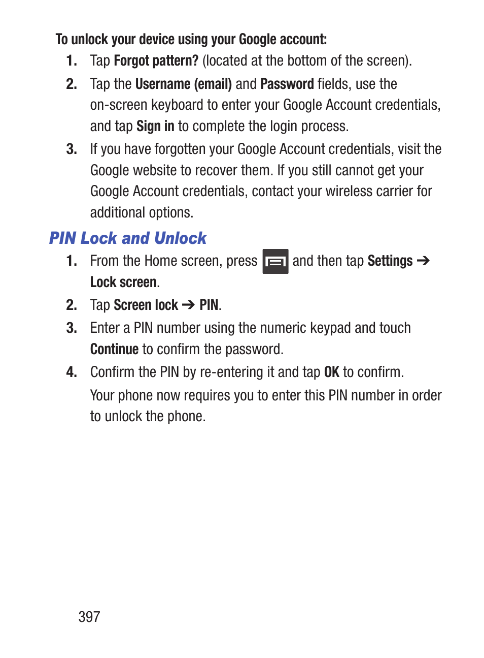 Pin lock and unlock | Samsung SCH-S960RWBTFN User Manual | Page 402 / 513