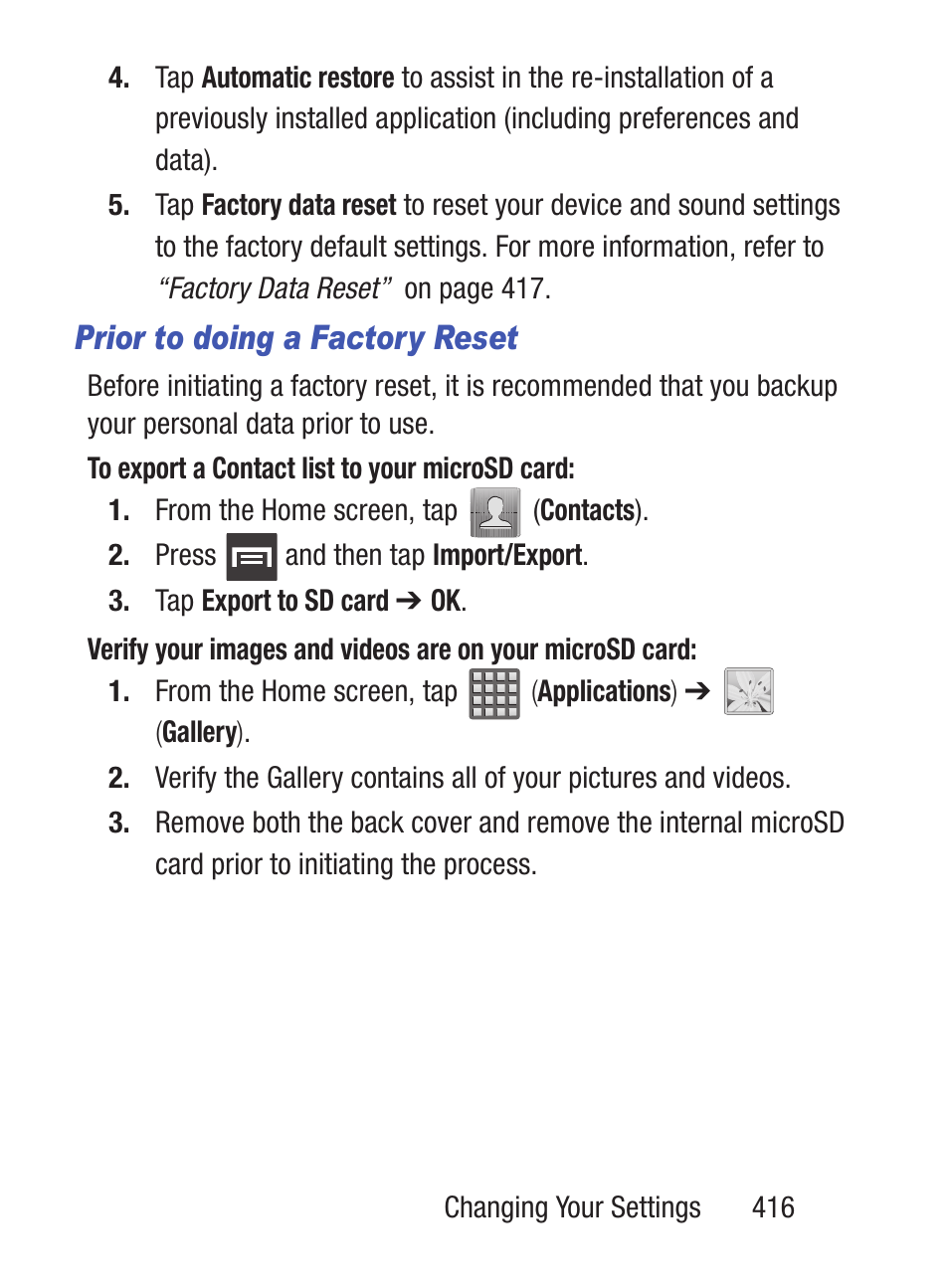 Prior to doing a factory reset | Samsung SCH-S960RWBTFN User Manual | Page 421 / 513