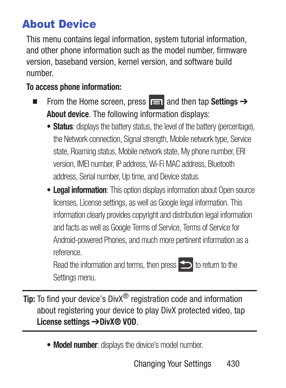 About device | Samsung SCH-S960RWBTFN User Manual | Page 435 / 513