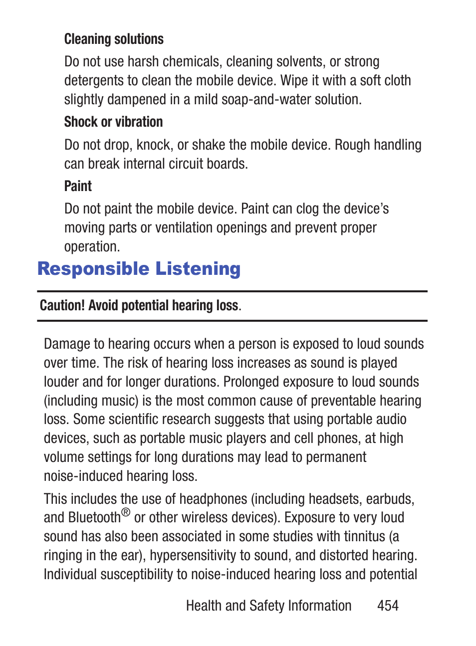 Responsible listening | Samsung SCH-S960RWBTFN User Manual | Page 459 / 513