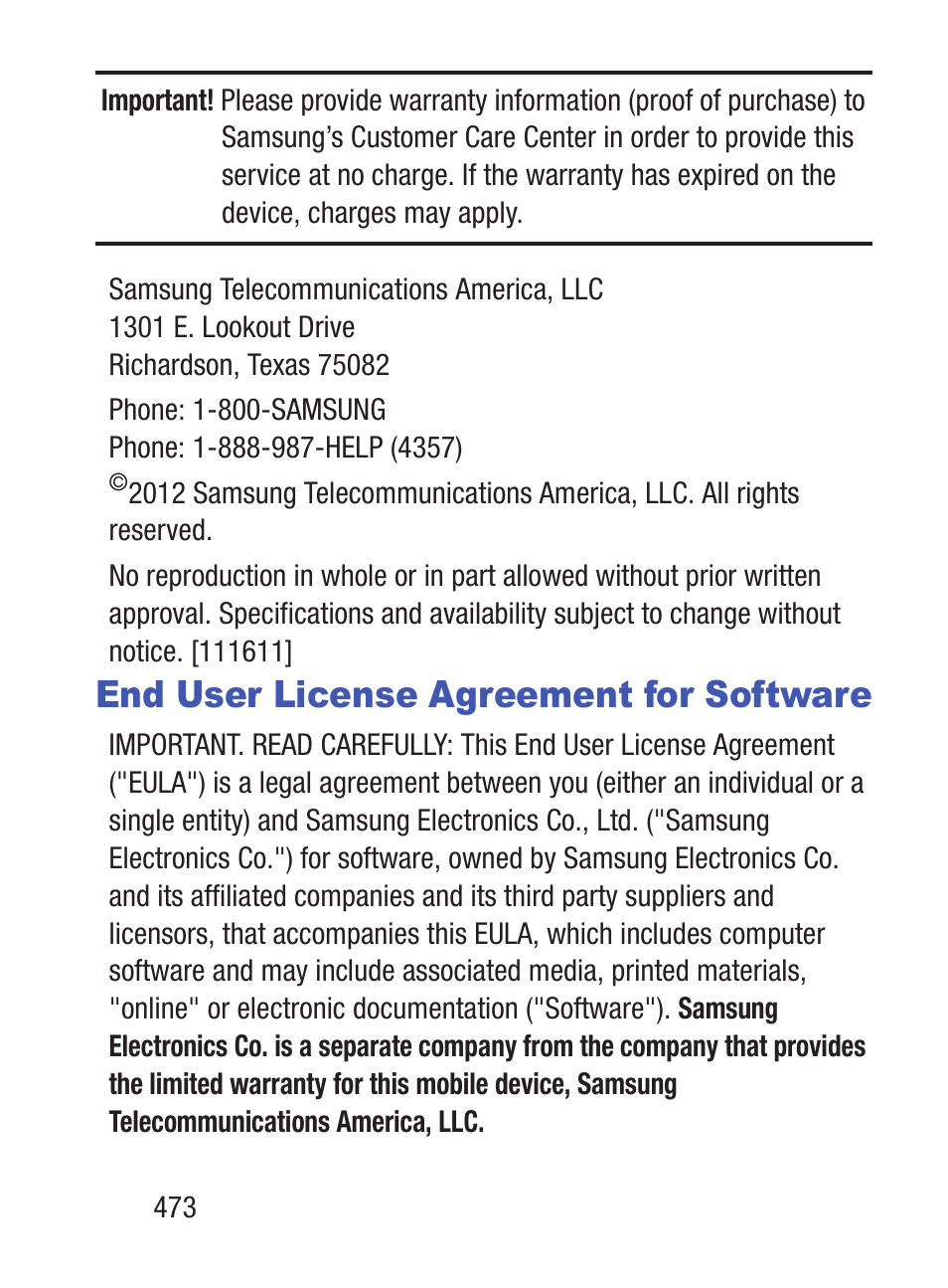 End user license agreement for software | Samsung SCH-S960RWBTFN User Manual | Page 478 / 513