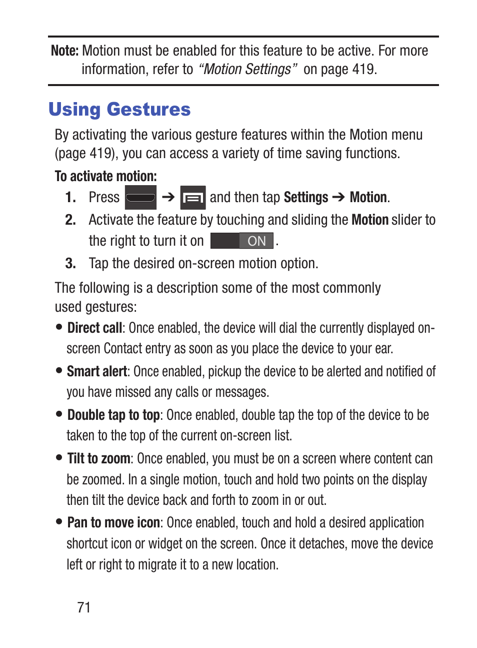 Using gestures | Samsung SCH-S960RWBTFN User Manual | Page 76 / 513