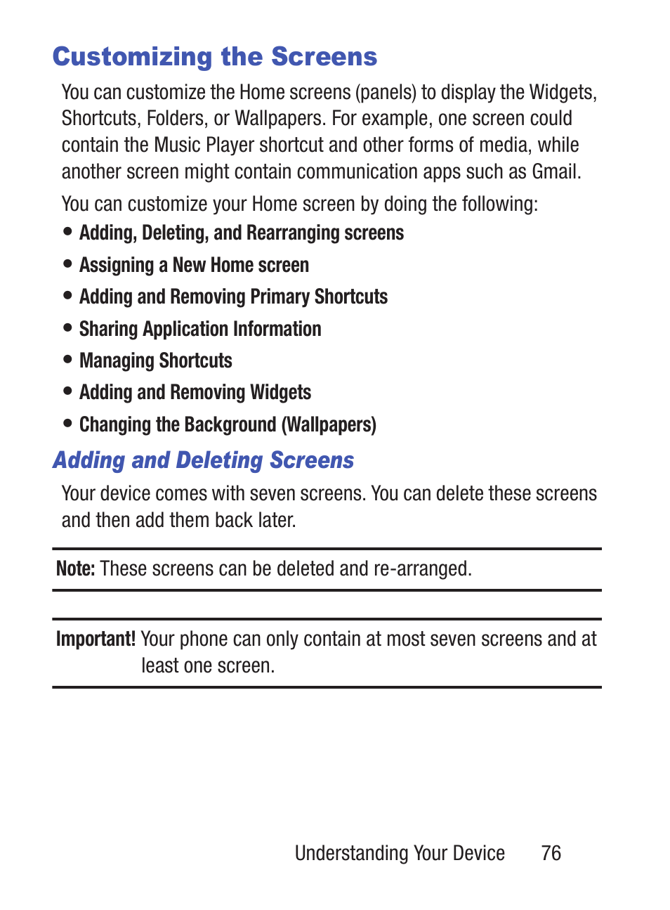 Customizing the screens | Samsung SCH-S960RWBTFN User Manual | Page 81 / 513