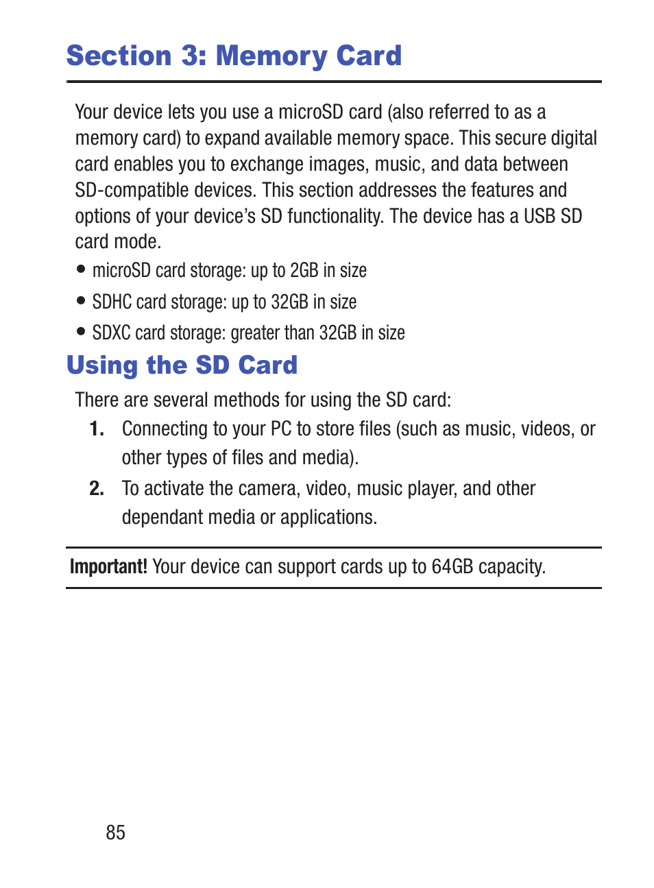 Section 3: memory card, Using the sd card | Samsung SCH-S960RWBTFN User Manual | Page 90 / 513