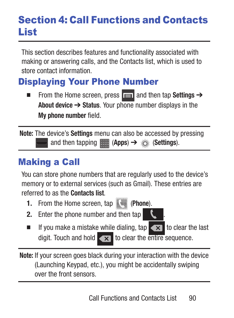 Section 4: call functions and contacts list, Displaying your phone number, Making a call | Samsung SCH-S960RWBTFN User Manual | Page 95 / 513