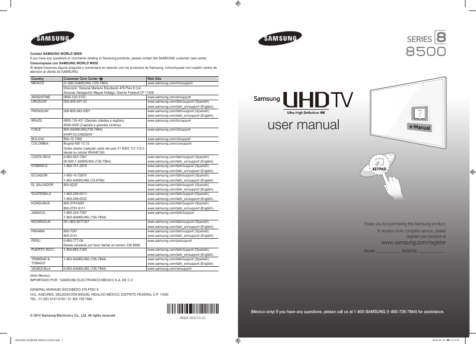 Samsung UN65HU8500FXZA User Manual | 59 pages