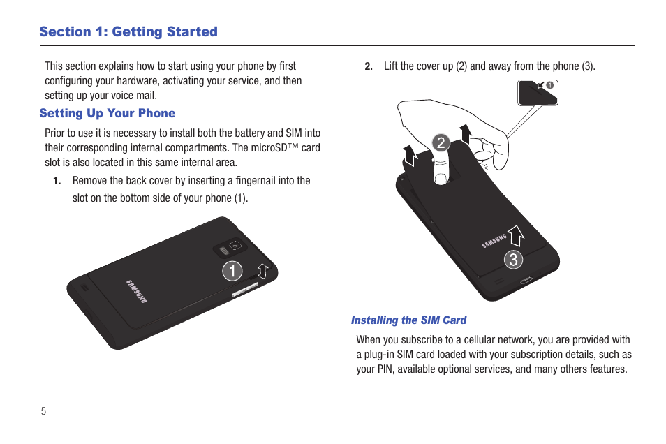 Section 1: getting started, Setting up your phone | Samsung SGH-I997ZKAATT User Manual | Page 10 / 205