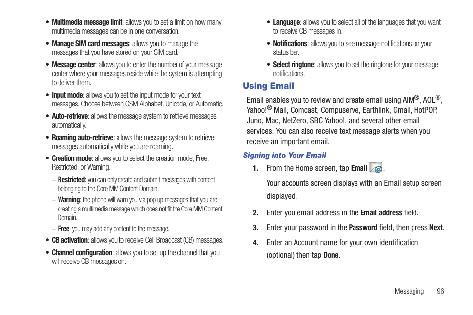Using email | Samsung SGH-I997ZKAATT User Manual | Page 101 / 205