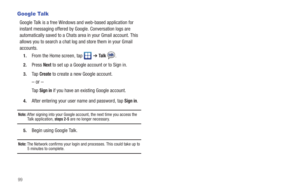 Google talk | Samsung SGH-I997ZKAATT User Manual | Page 104 / 205