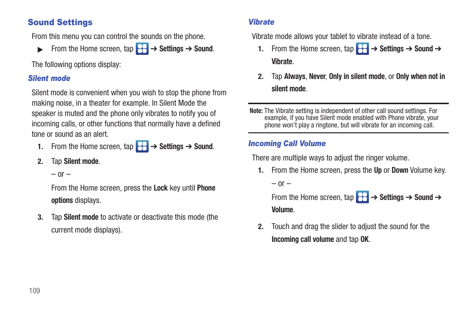 Sound settings | Samsung SGH-I997ZKAATT User Manual | Page 114 / 205