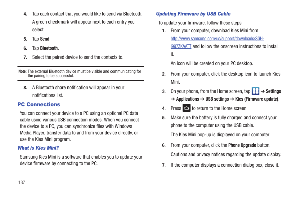 Pc connections | Samsung SGH-I997ZKAATT User Manual | Page 142 / 205