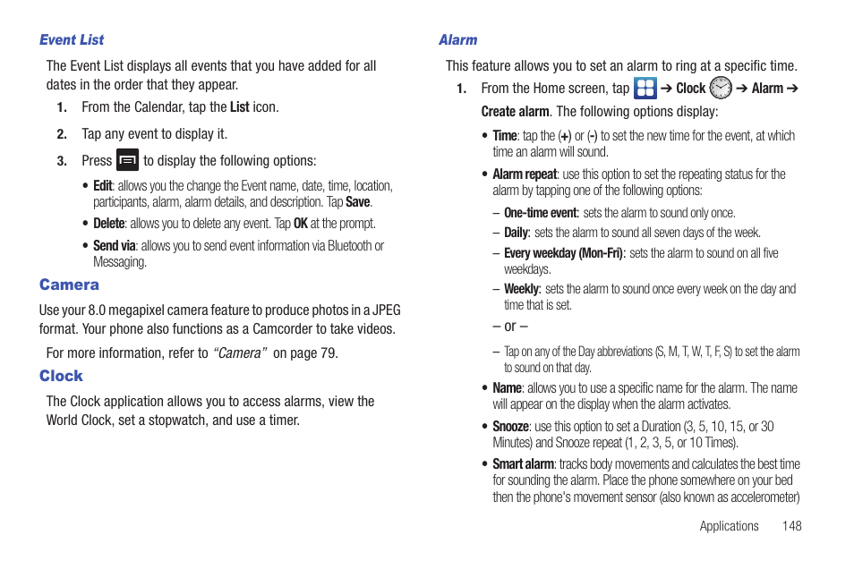 Camera, Clock, Camera clock | Samsung SGH-I997ZKAATT User Manual | Page 153 / 205