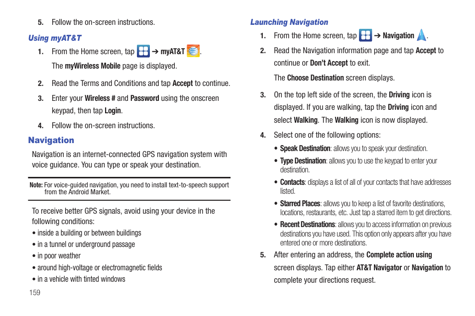 Navigation | Samsung SGH-I997ZKAATT User Manual | Page 164 / 205
