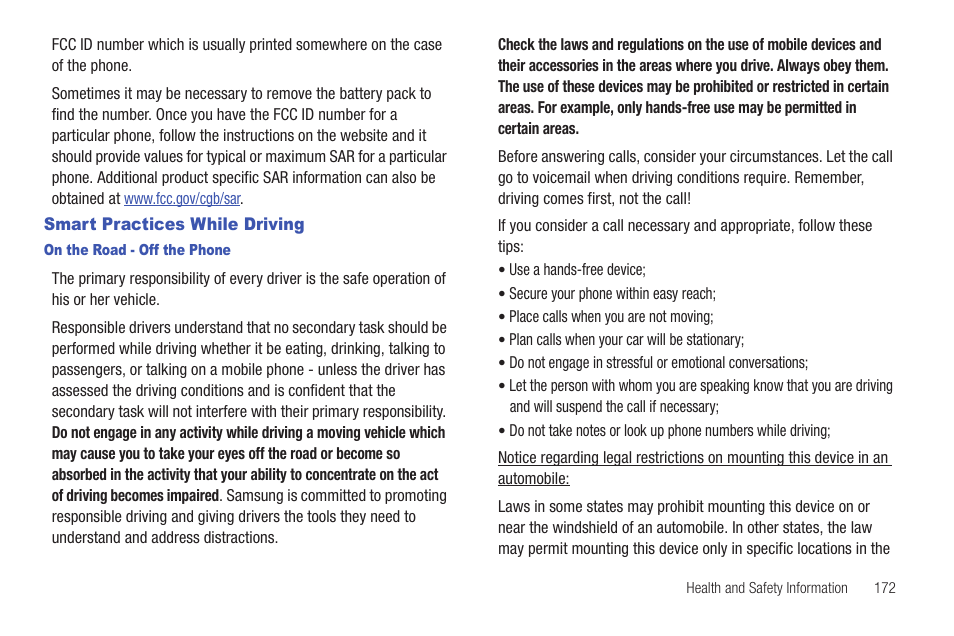 Smart practices while driving | Samsung SGH-I997ZKAATT User Manual | Page 177 / 205